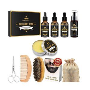 NEW Beard Kit for Men Grooming Beard Oil Wash Balm Comb Brush Scissor Father's D